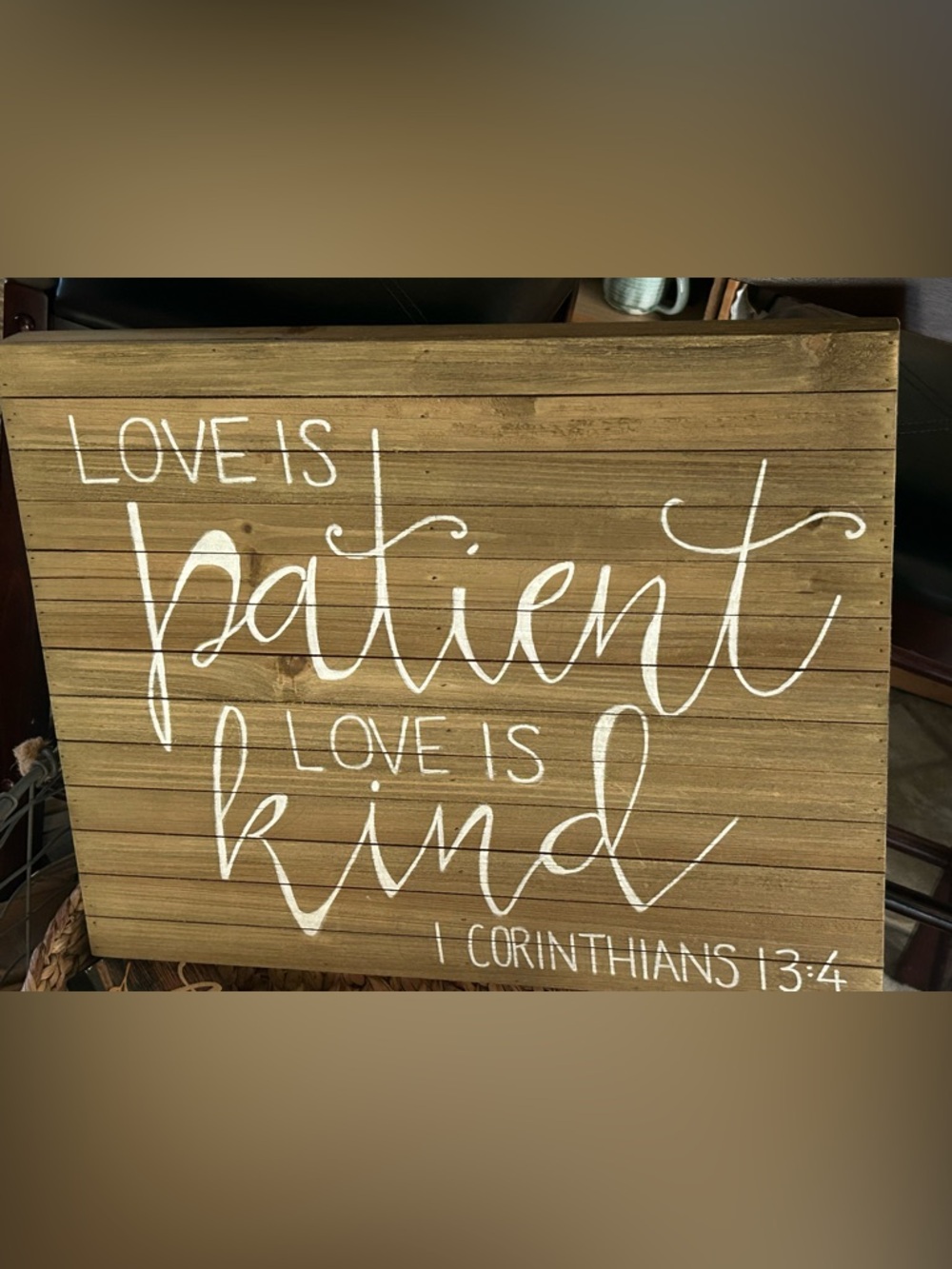 Rustic Brown "Love is Patient, Love is Kind" Wall Sign - Picture 2 of 4